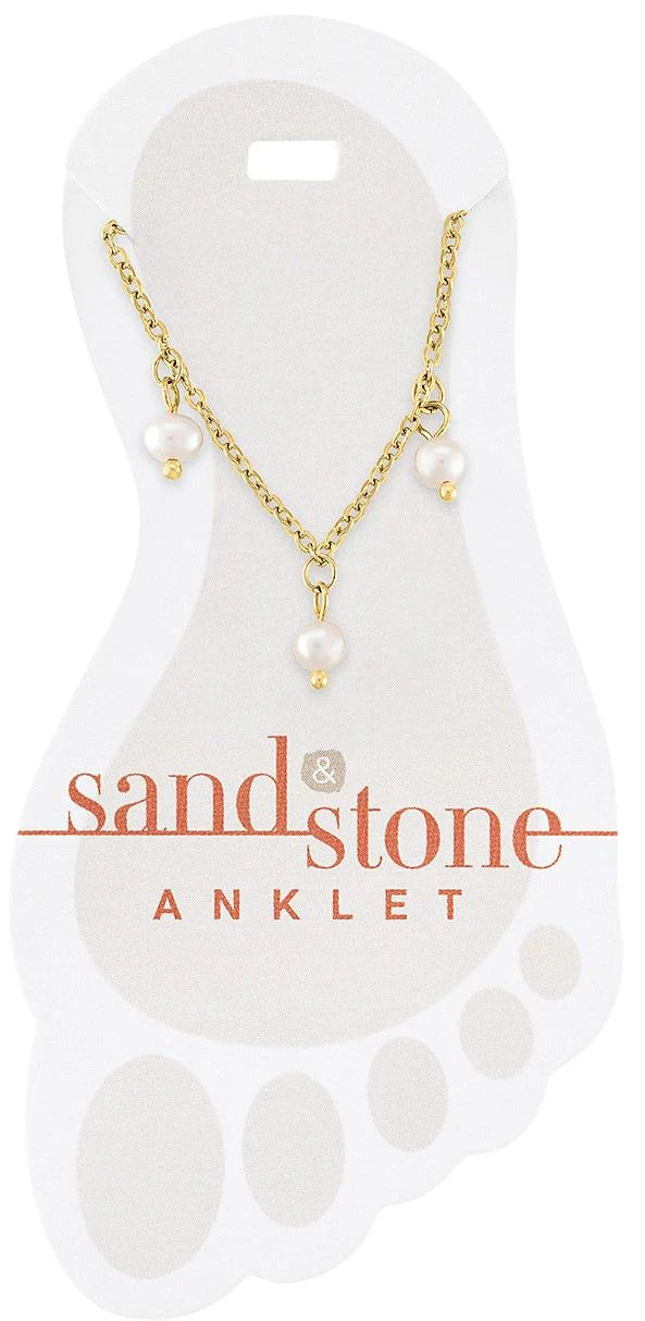 Gold Multi-Pearl Dangle Sand & Stone Anklet