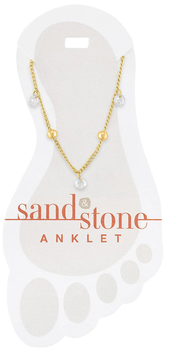 Gold Ball & CZ Dangle Sand & Stone Anklet
