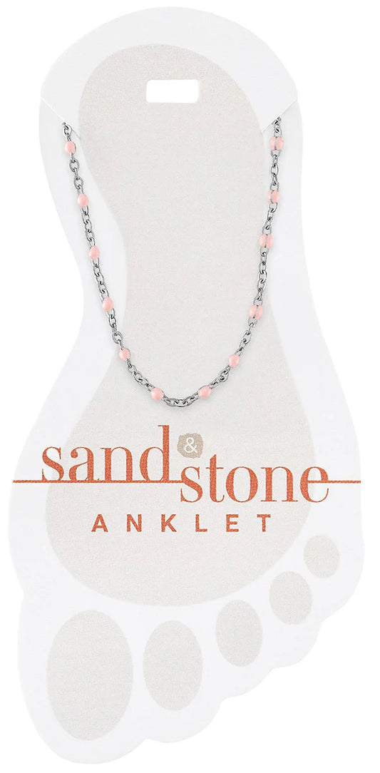 Silver Petite Pink Beaded Chain Sand & Stone Anklet