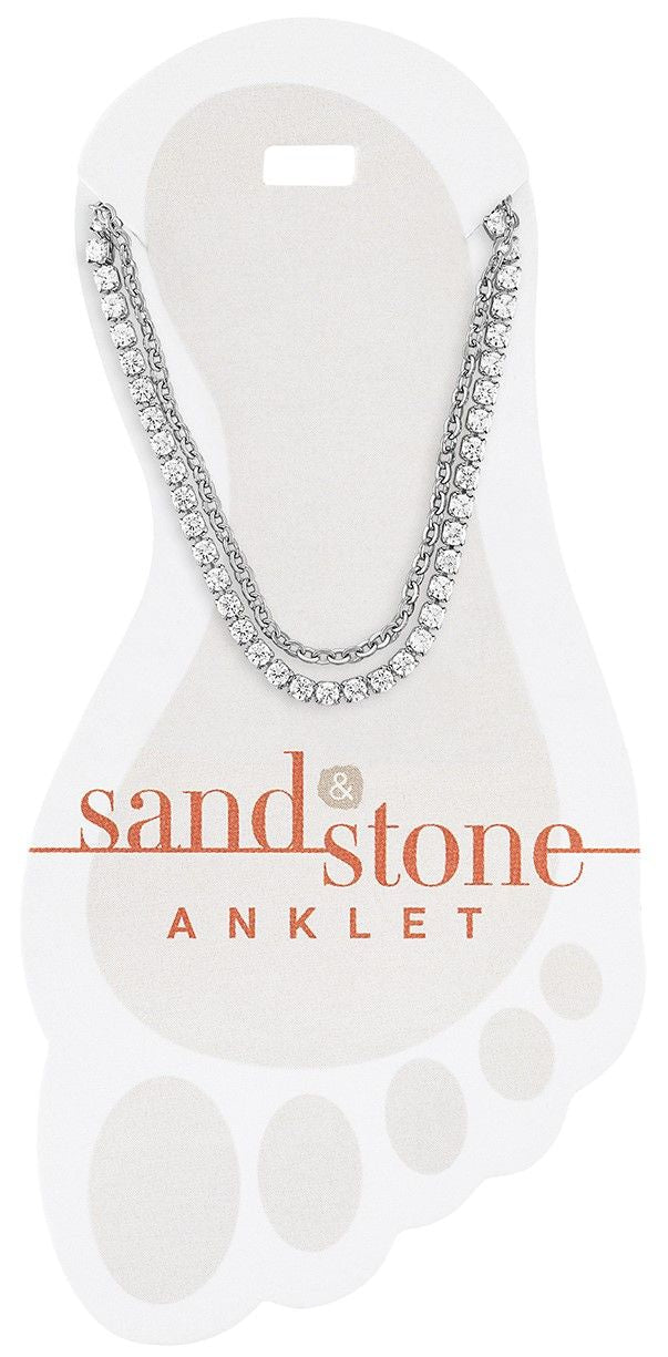 Silver Duo CZ and Box Chain Sand & Stone Anklet