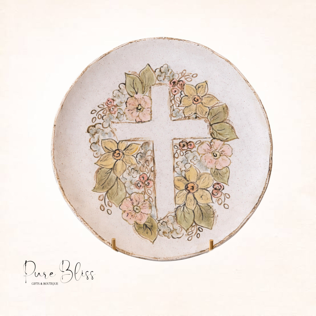 Large Floral Cross Pottery