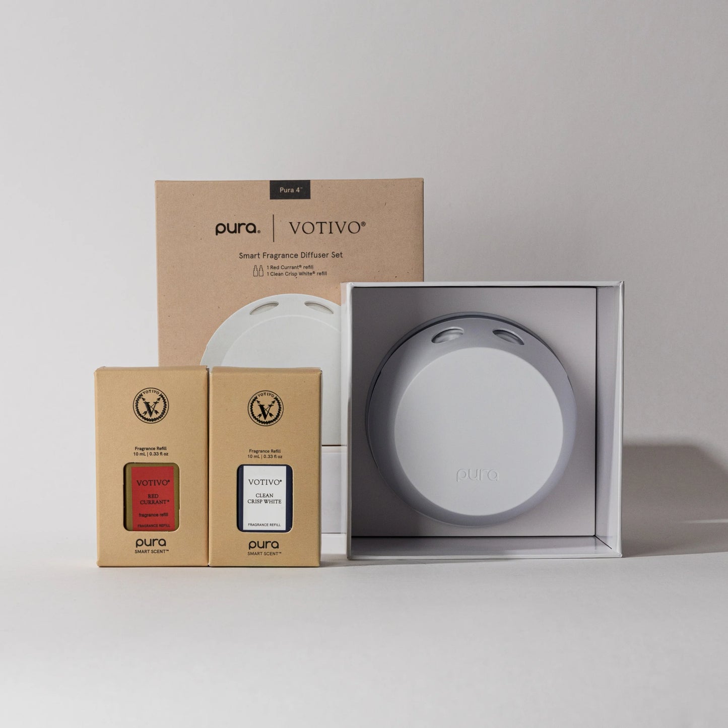 Pura + Votivo Smart Home Diffuser Set w/ Red Currant & Clean Crisp White