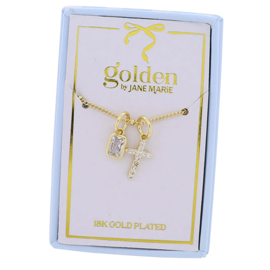 Gold Plated Crystal & Cross Chain Necklace