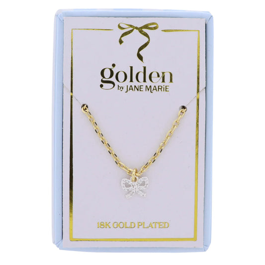 Gold Plated Crystal Bow Chain Necklace