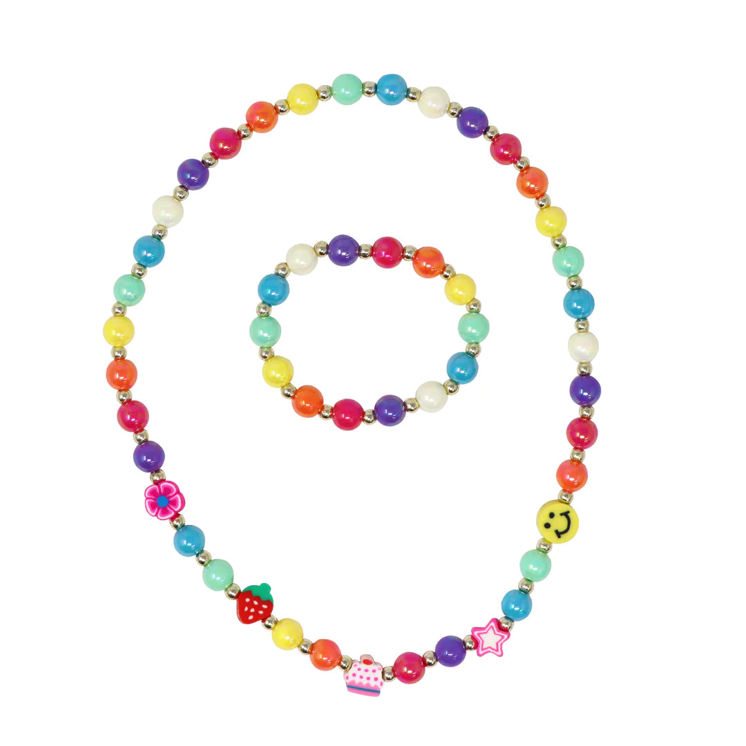 Rainbow Smiley Face & Fruit Necklace and Bracelet Set