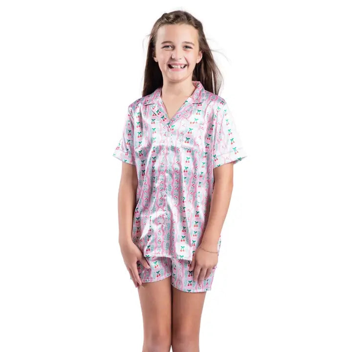 Kids Cherry On Top Satin Pajama Short Set