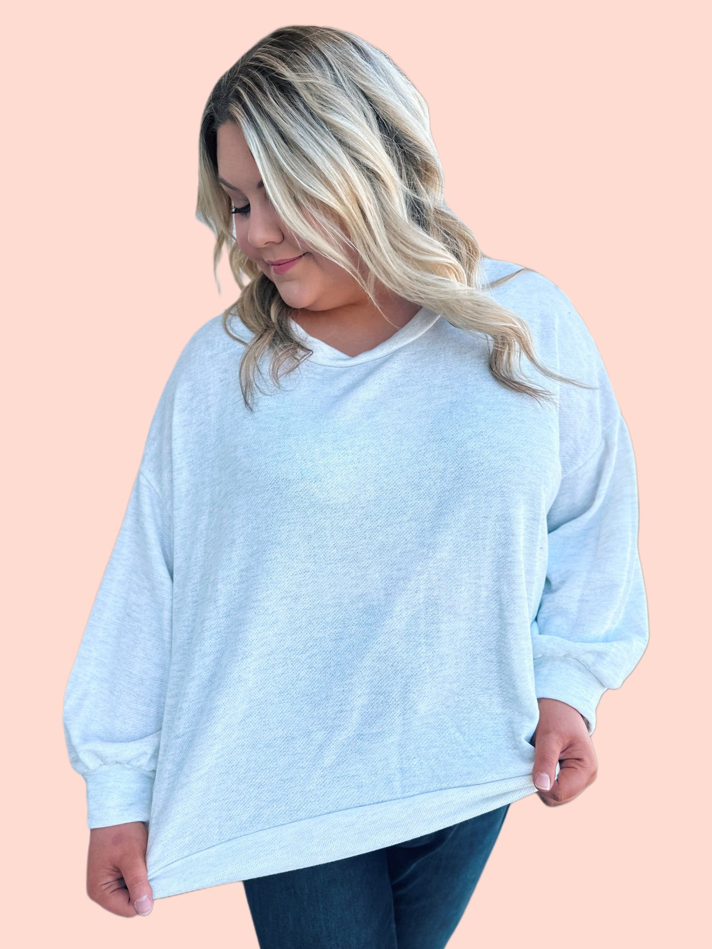 Curvy Solid Gray Oversized Sweatshirt