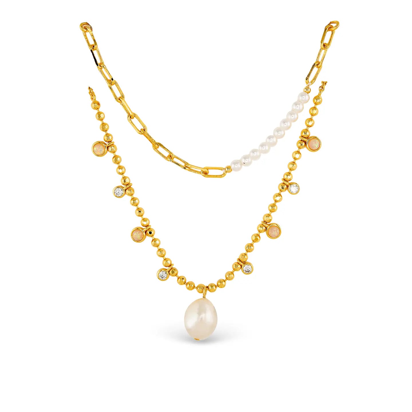 Gold CZ Dual Layer Chain Necklace
