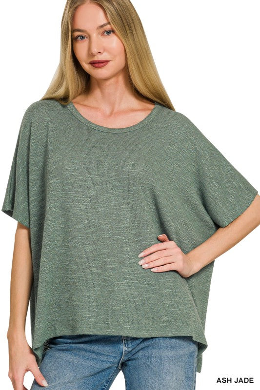 Oversized Slub Hacci Top - Ash Jade