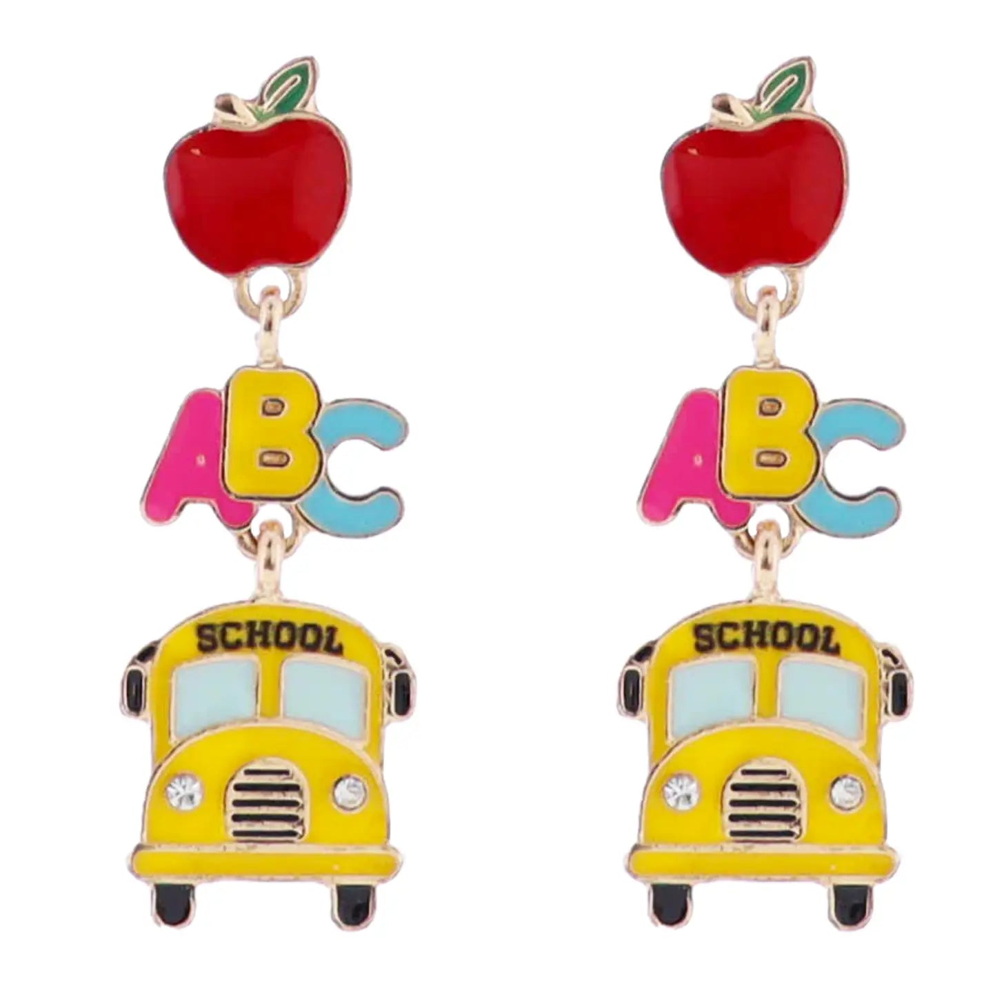 School Bus + ABCs W/ Apple Post Earrings