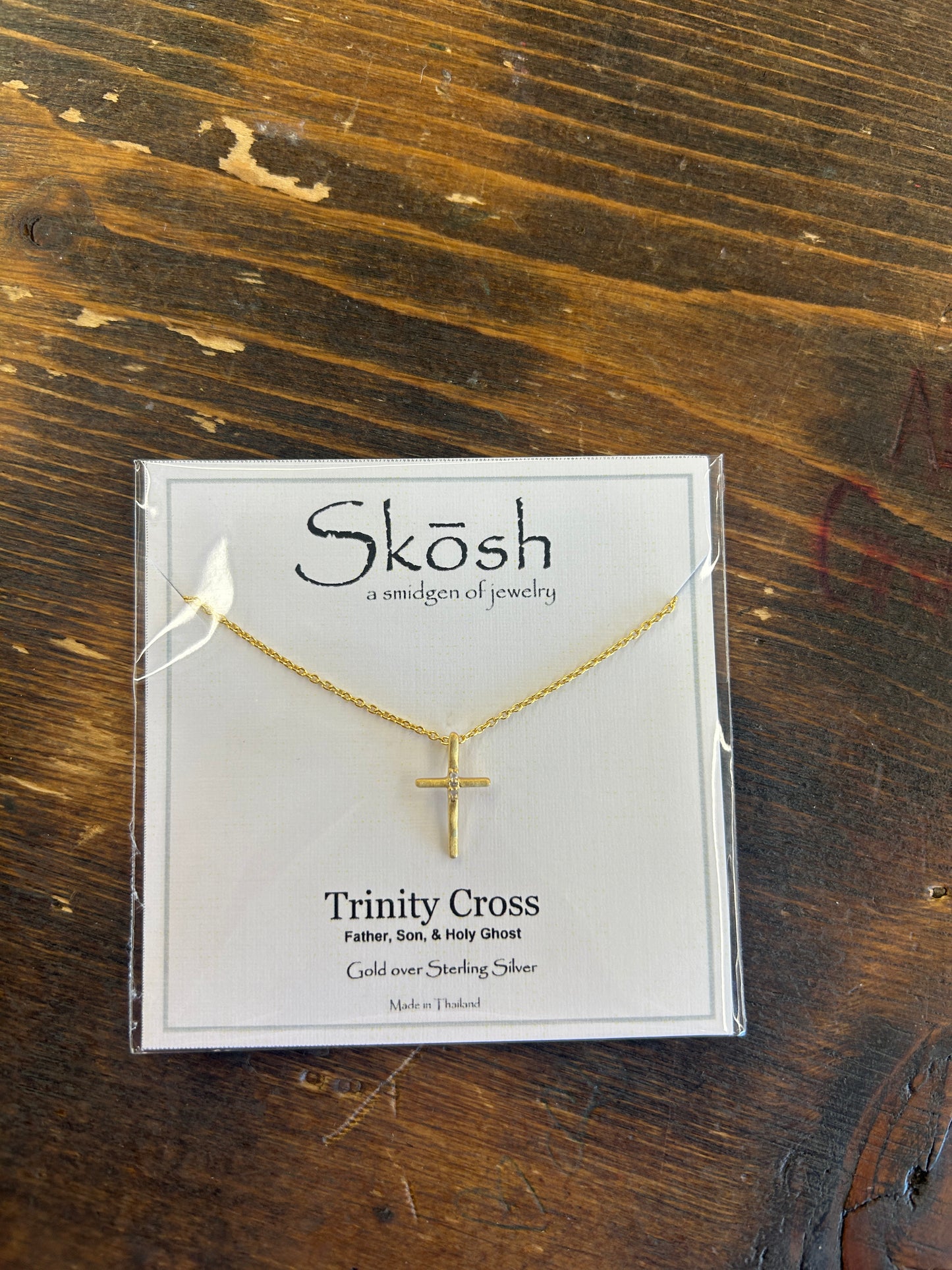Matte Trinity Cross w/ Diamond Necklace