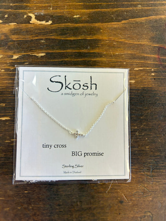 Sideways Diamond Tiny Cross Necklace