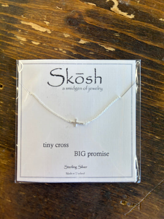 Tiny Sideways Matte Cross Necklace