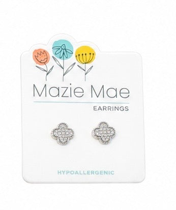 Silver CZ Quatrafoil Stud Earrings