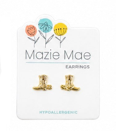 Gold Cowboy Boot Stud Earrings