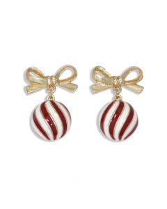 Gold Bows + Red & White Swirl Earrings