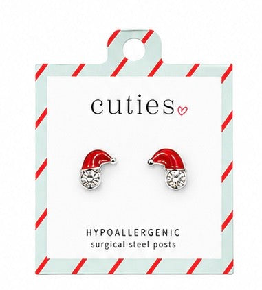 Crystal Santa W/ Red Hat Earrings