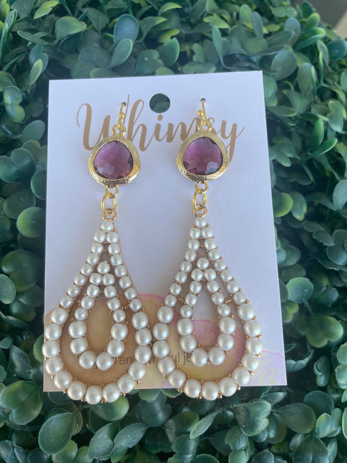 Maroon Stone W/ Teared Pearl Earrings