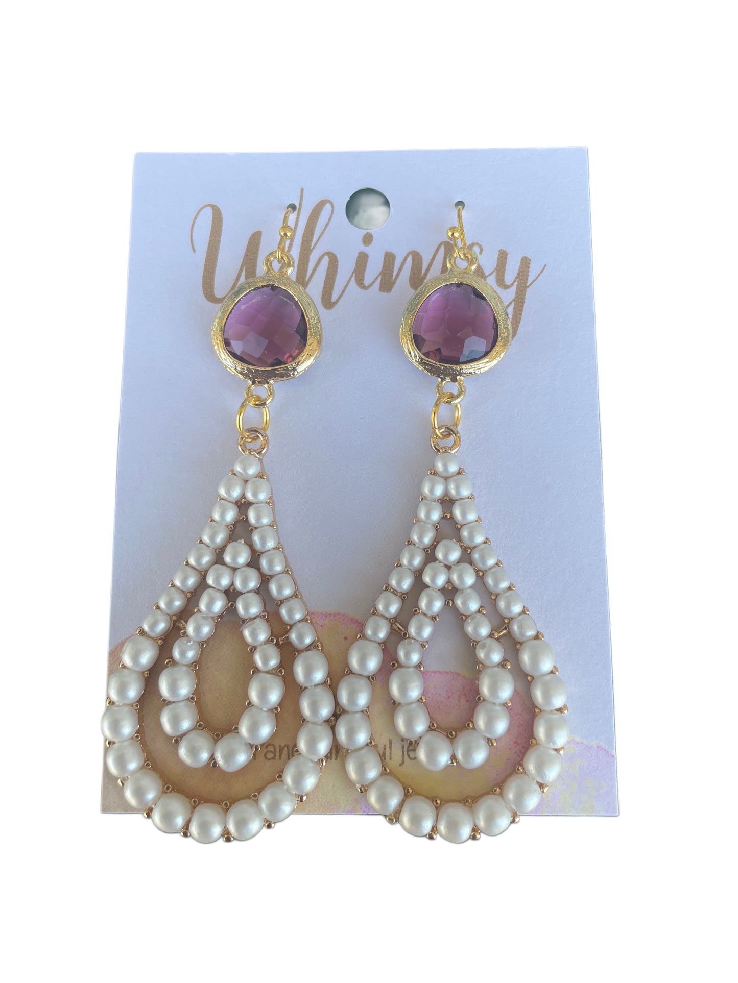 Maroon Stone W/ Teared Pearl Earrings