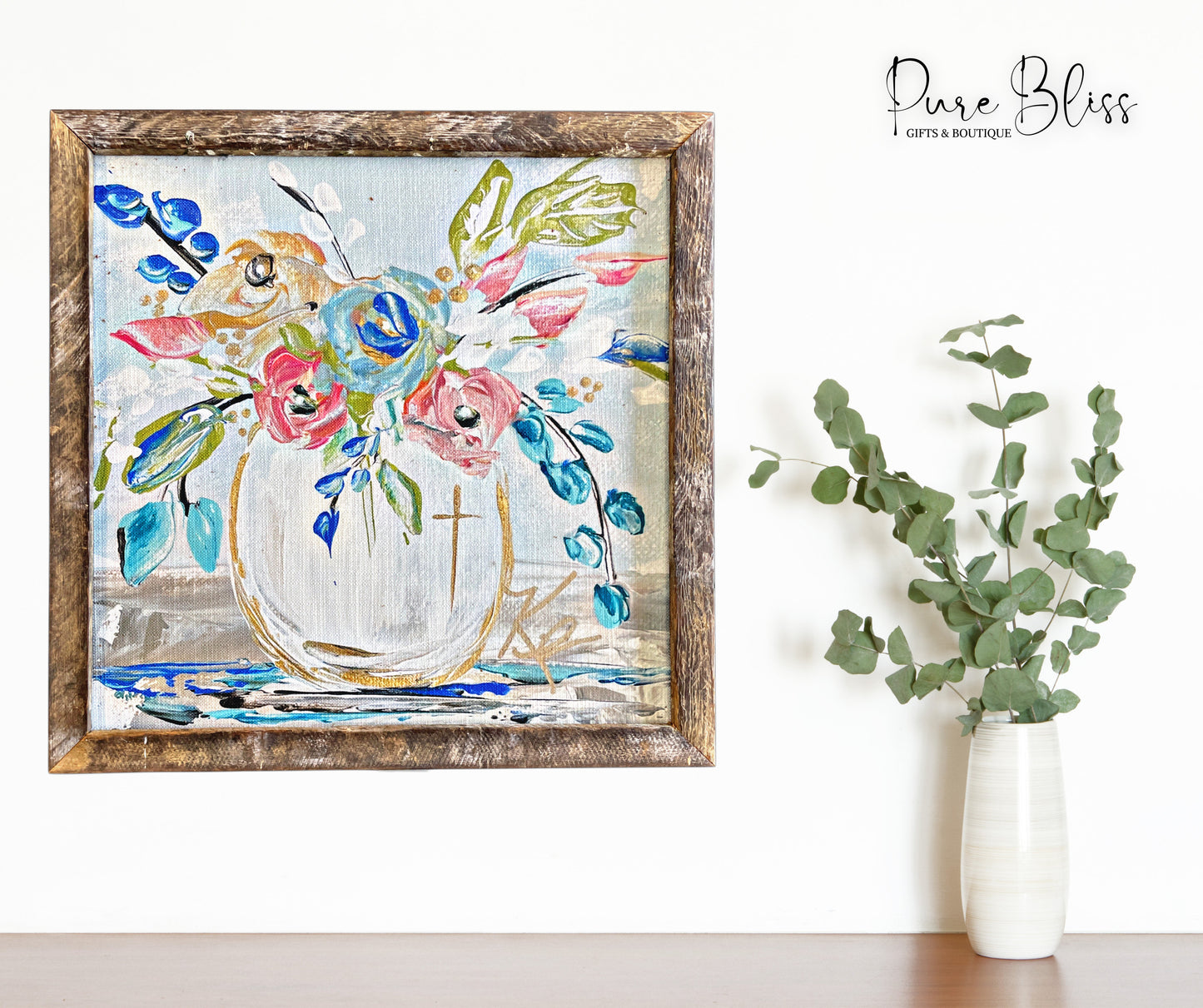 Bright Floral White Vase Painting 24x24