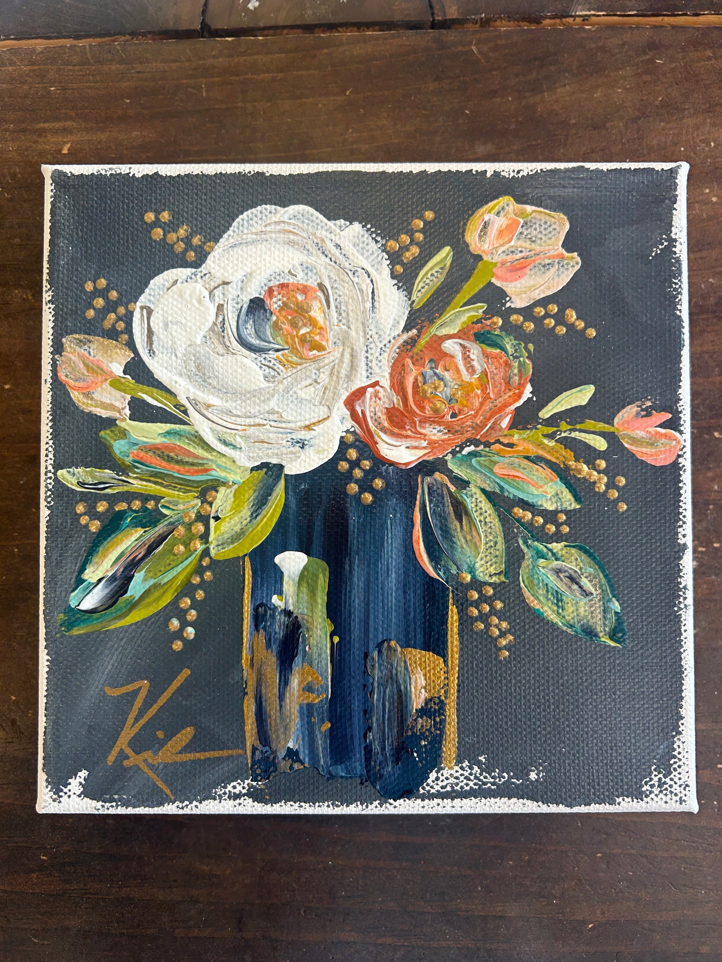 Navy Floral Vase Canvas