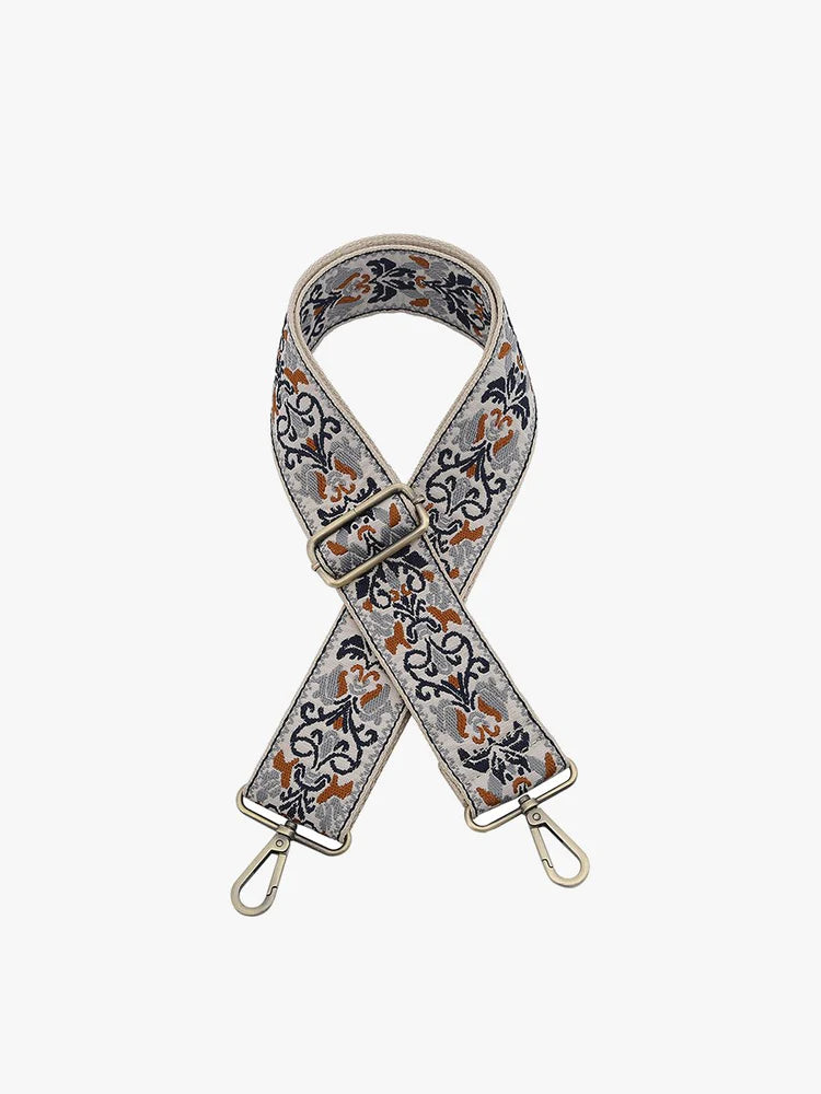 Boho Vine - Navy/Grey/Carmel Guitar Strap