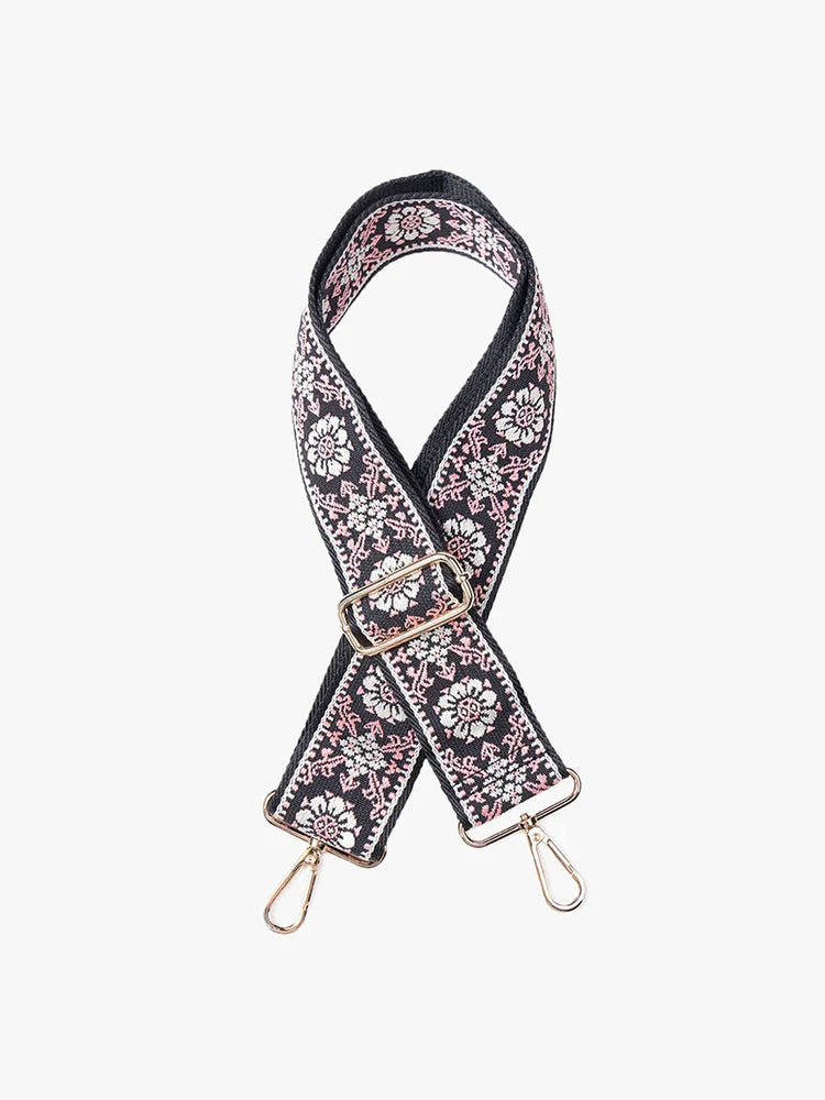 Floral - Black/Pink Guitar Strap