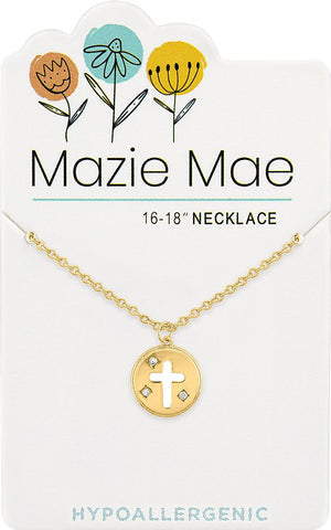 Gold Round Enamel Cross Necklace