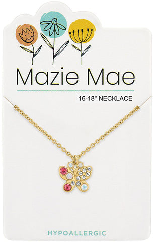 Gold Opal & Vintage Rose Butterfly Necklace