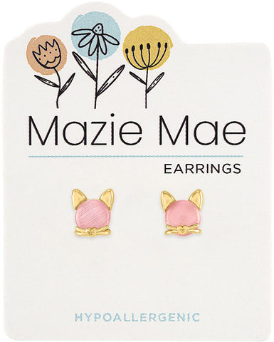 Gold Rose Water Opal Cat Stud Earrings