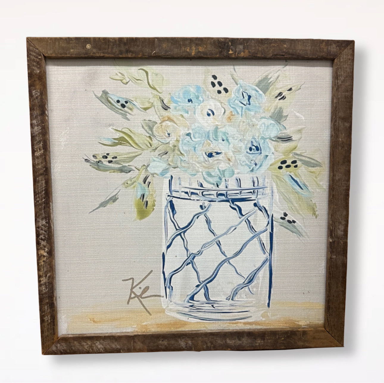 Blue Mason Jar Floral Vase Painting