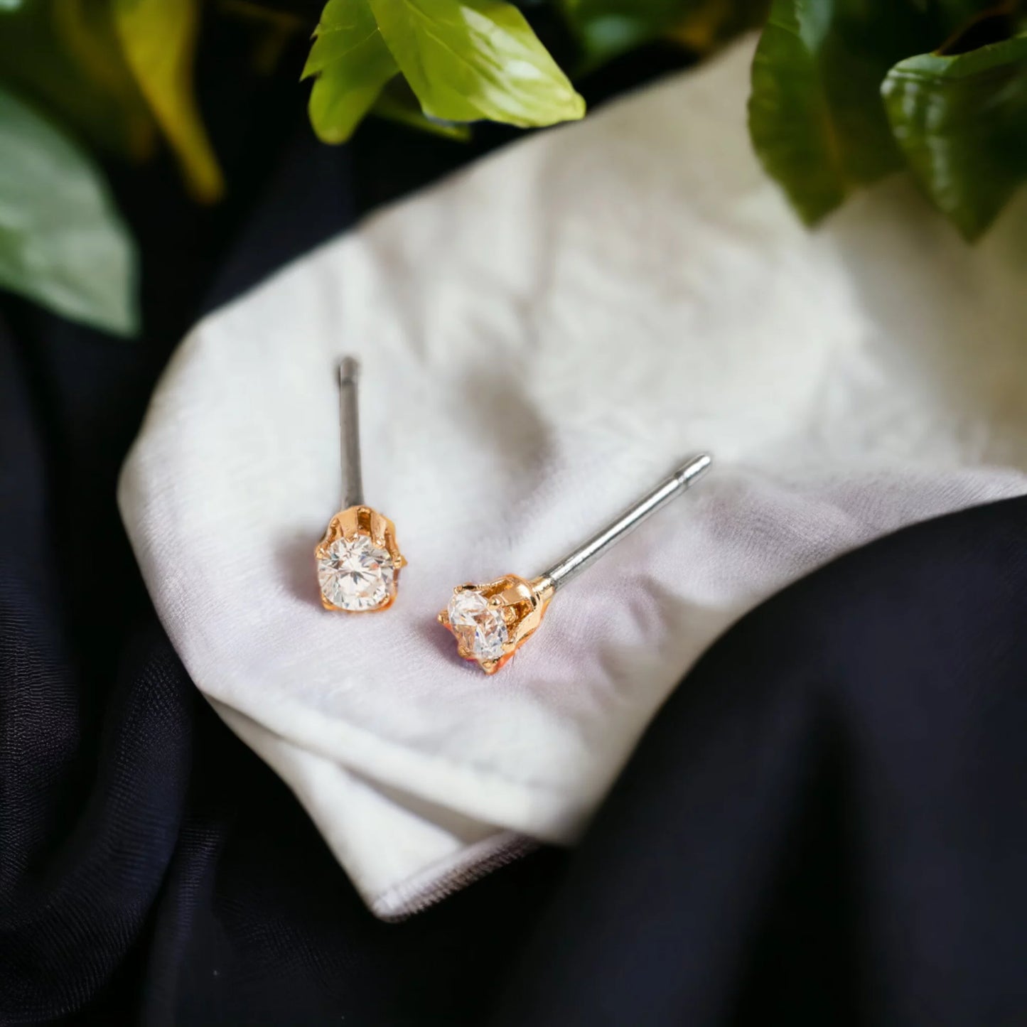 2mm Gold Cubic Zirconia Earrings