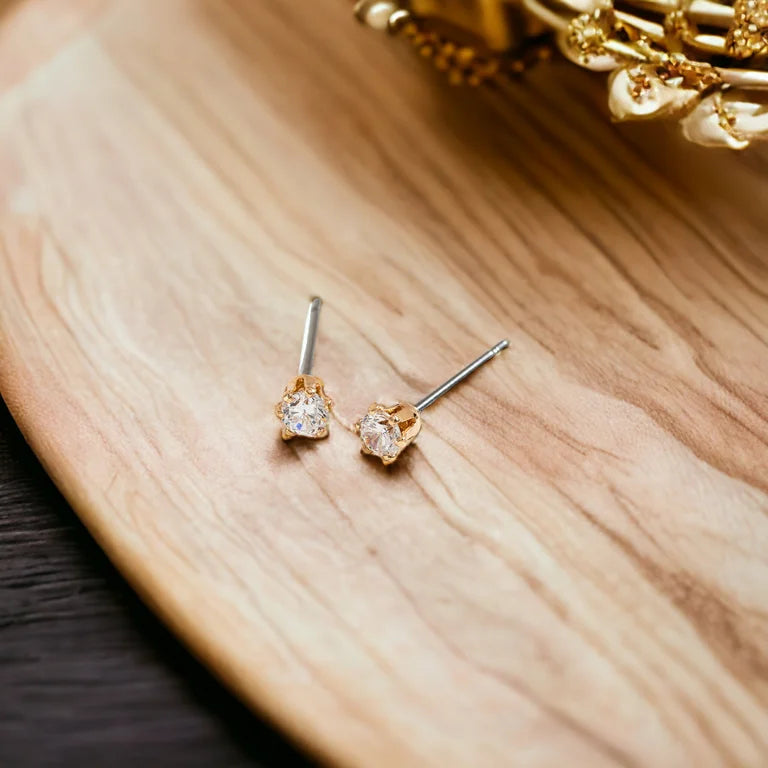 3mm Gold Cubic Zirconia Earrings