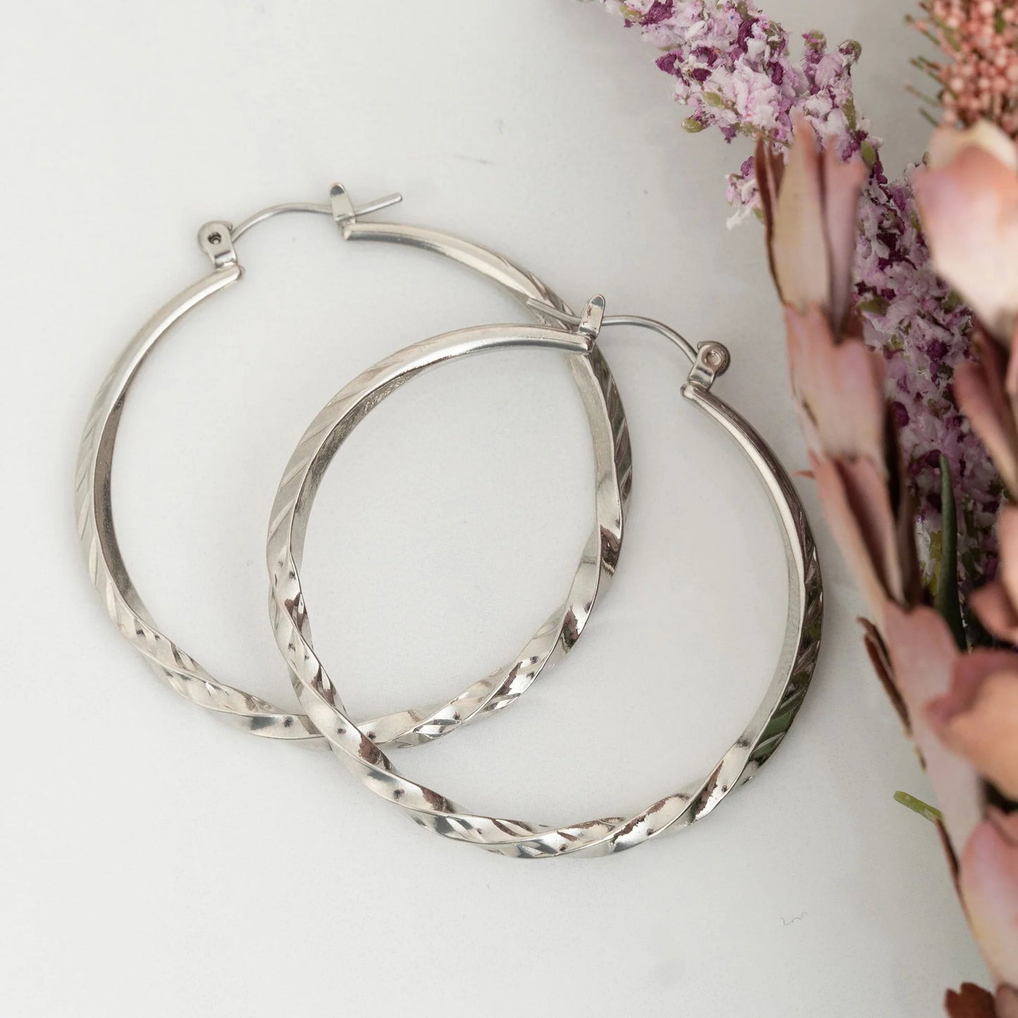 Twisted Silver Hoop Earrings
