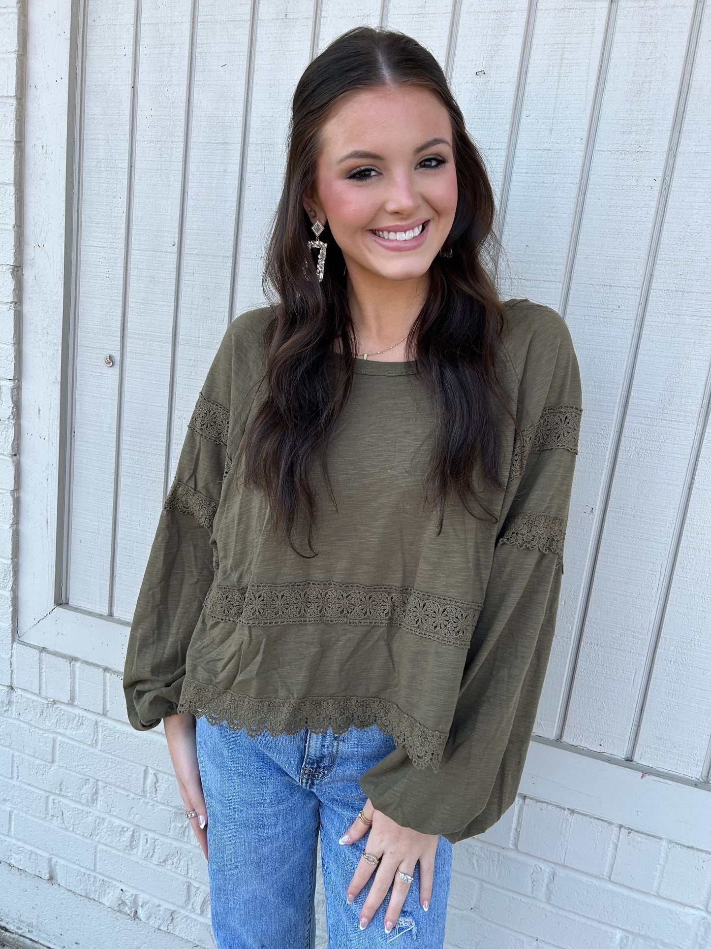 Olive Washed Lace Top