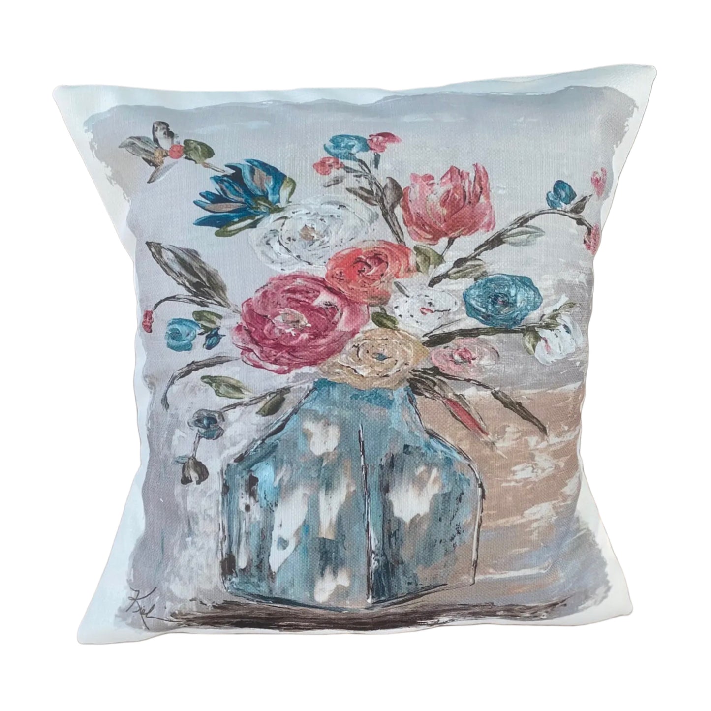 Blue Hues Flower Vase Pillow 18x18