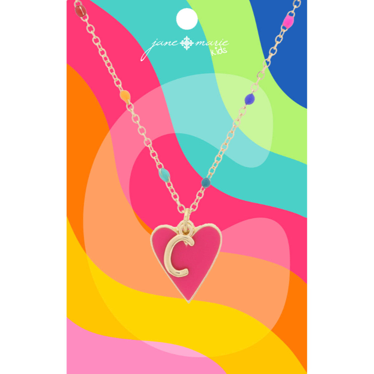 Kids Satellite Chain with Gold Initial & Pink Heart Charm Necklace