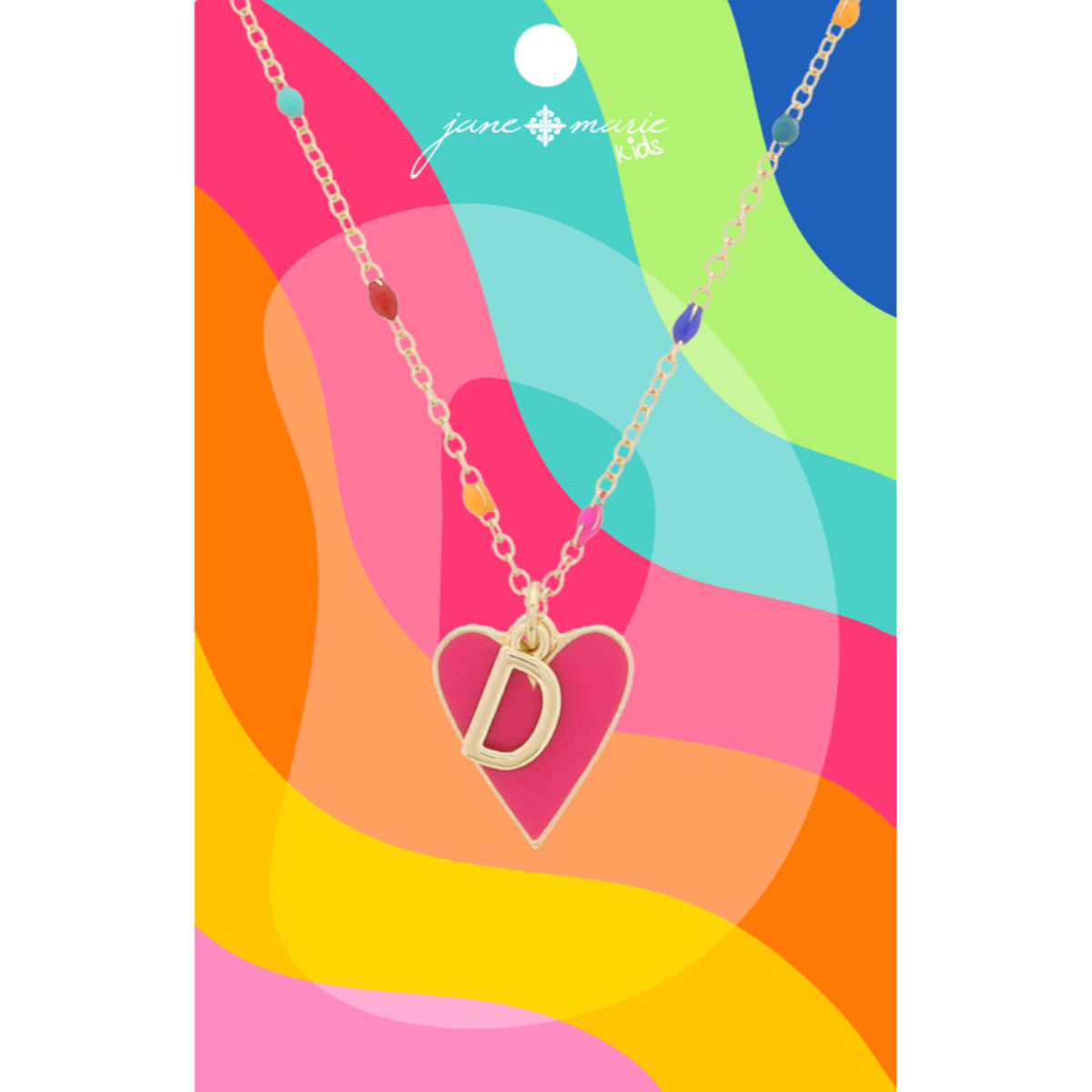Kids Satellite Chain with Gold Initial & Pink Heart Charm Necklace