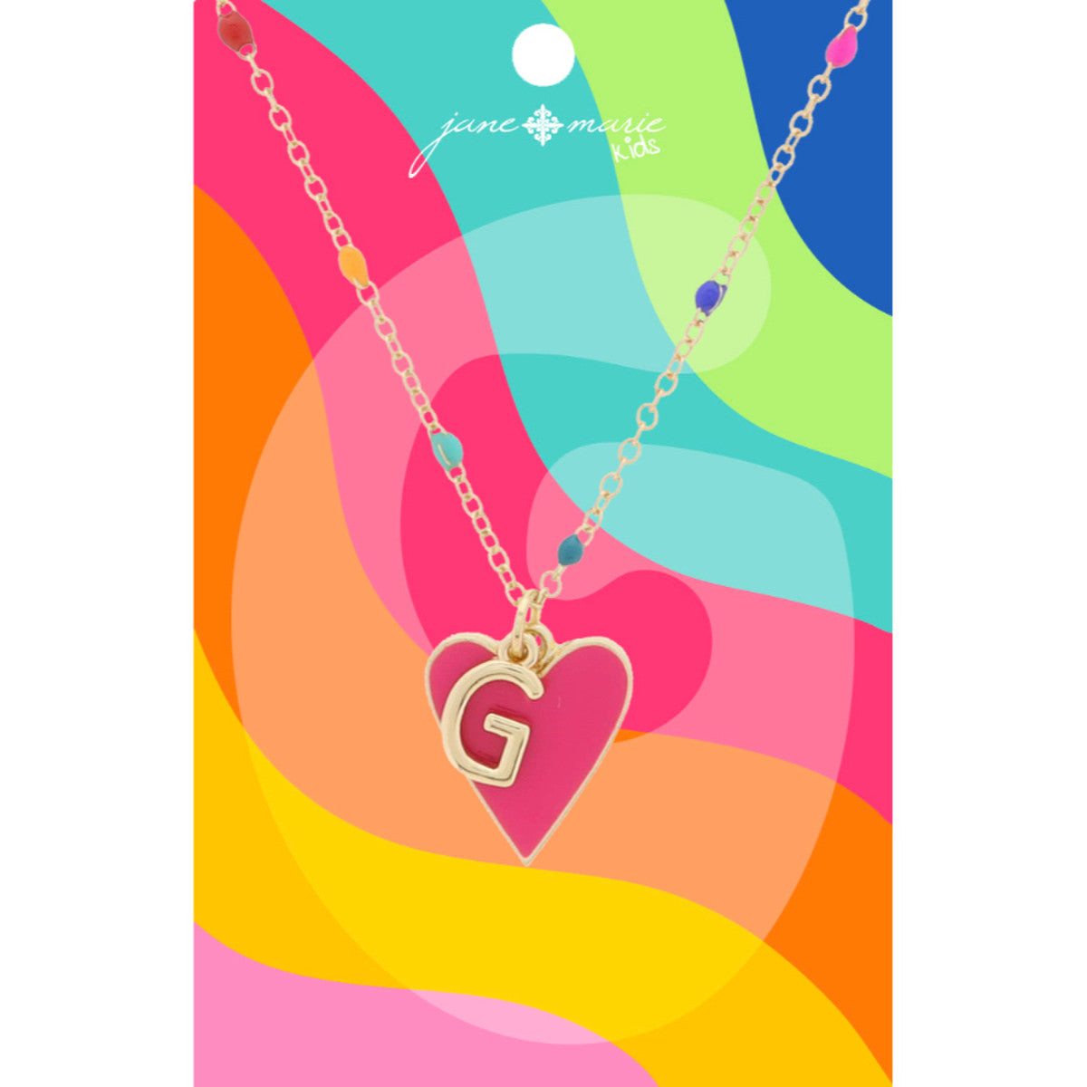 Kids Satellite Chain with Gold Initial & Pink Heart Charm Necklace