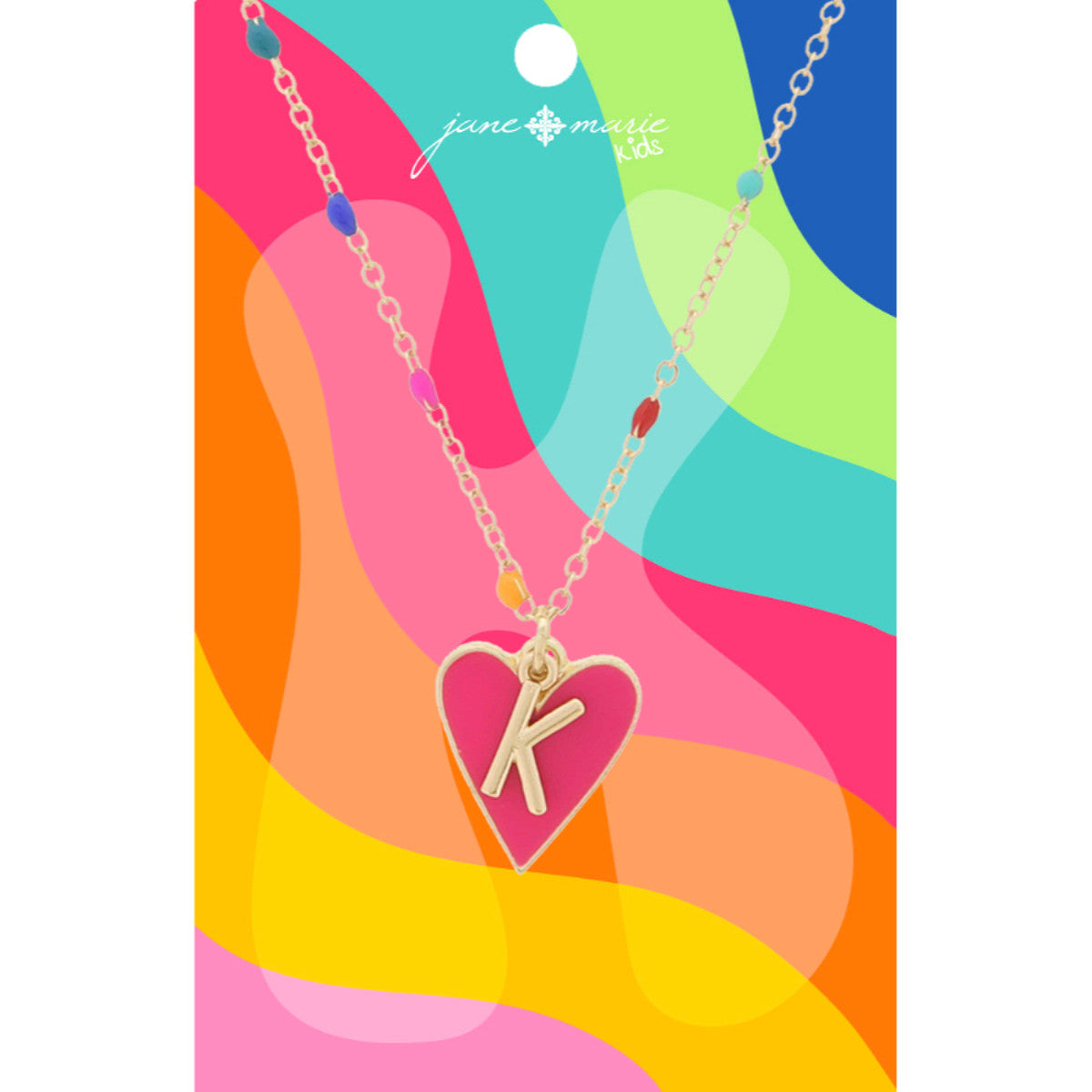 Kids Satellite Chain with Gold Initial & Pink Heart Charm Necklace
