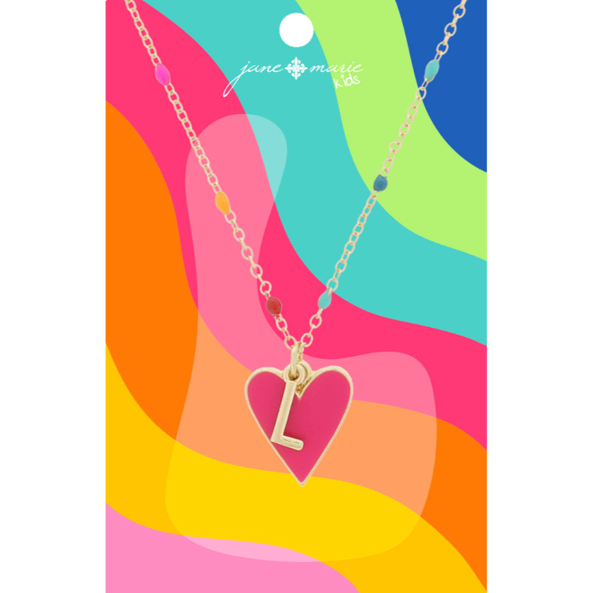 Kids Satellite Chain with Gold Initial & Pink Heart Charm Necklace