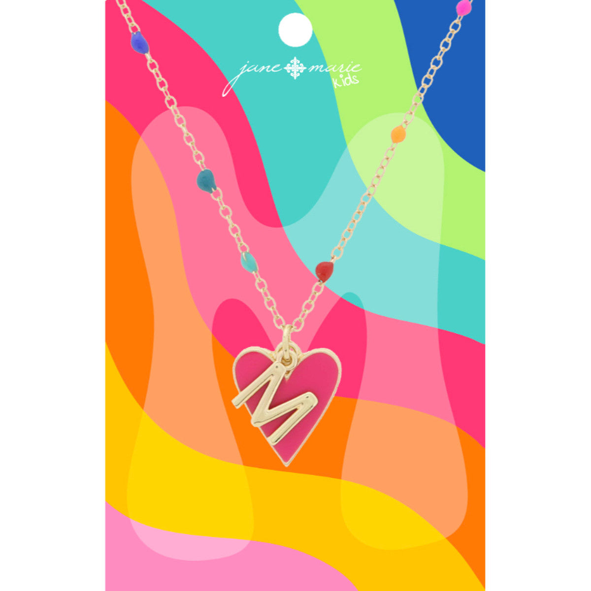 Kids Satellite Chain with Gold Initial & Pink Heart Charm Necklace