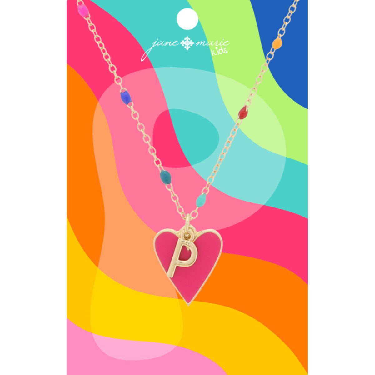 Kids Satellite Chain with Gold Initial & Pink Heart Charm Necklace