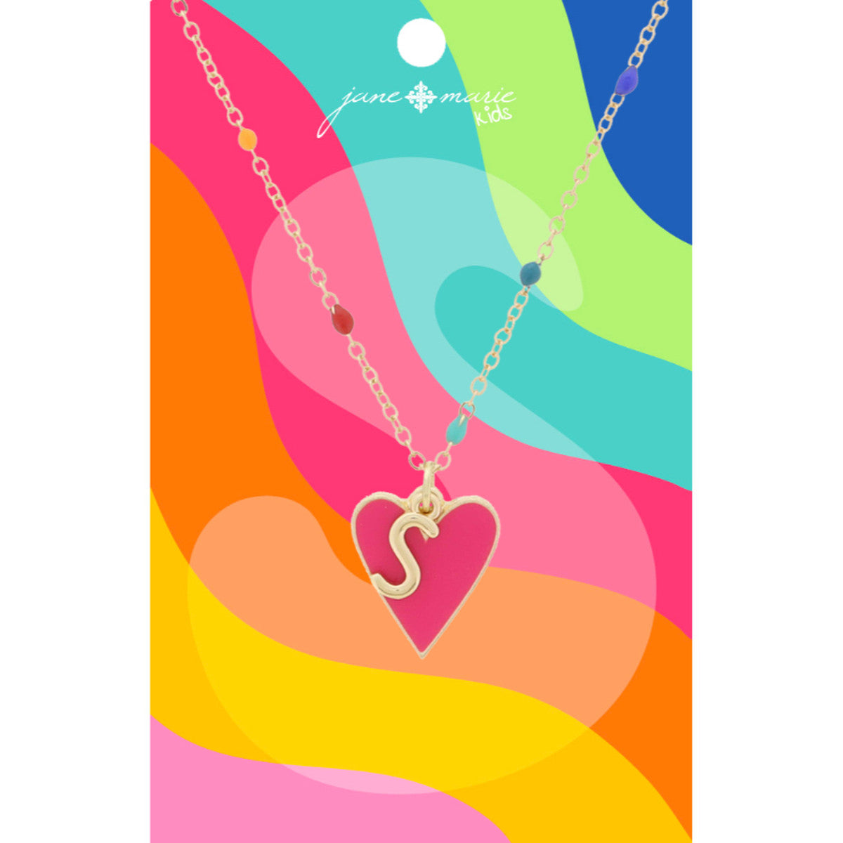 Kids Satellite Chain with Gold Initial & Pink Heart Charm Necklace