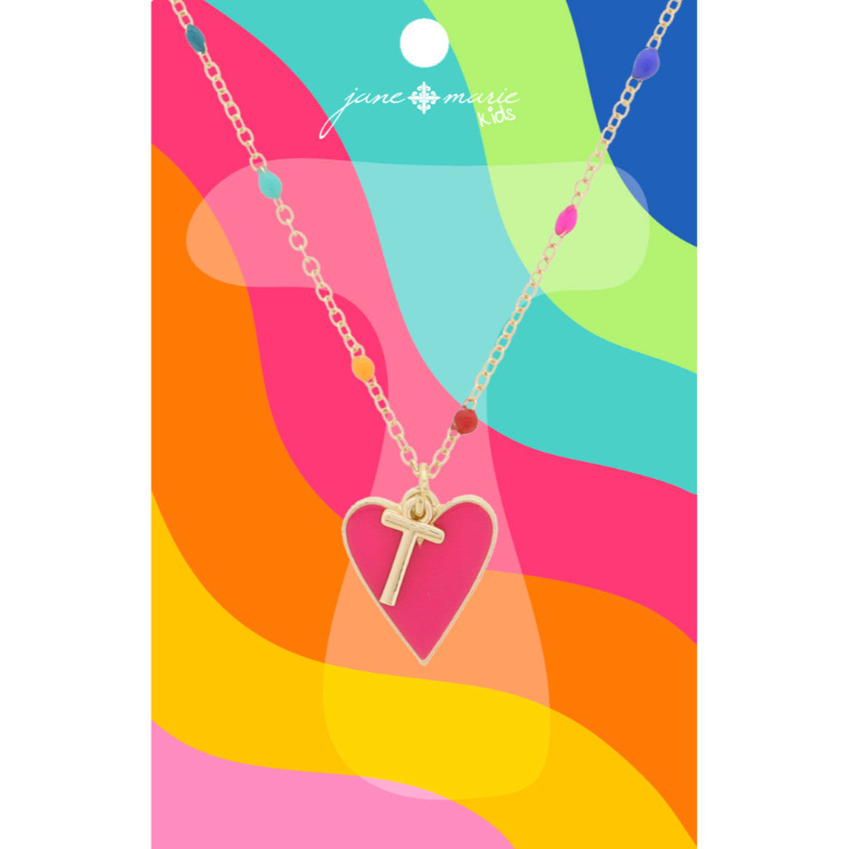 Kids Satellite Chain with Gold Initial & Pink Heart Charm Necklace