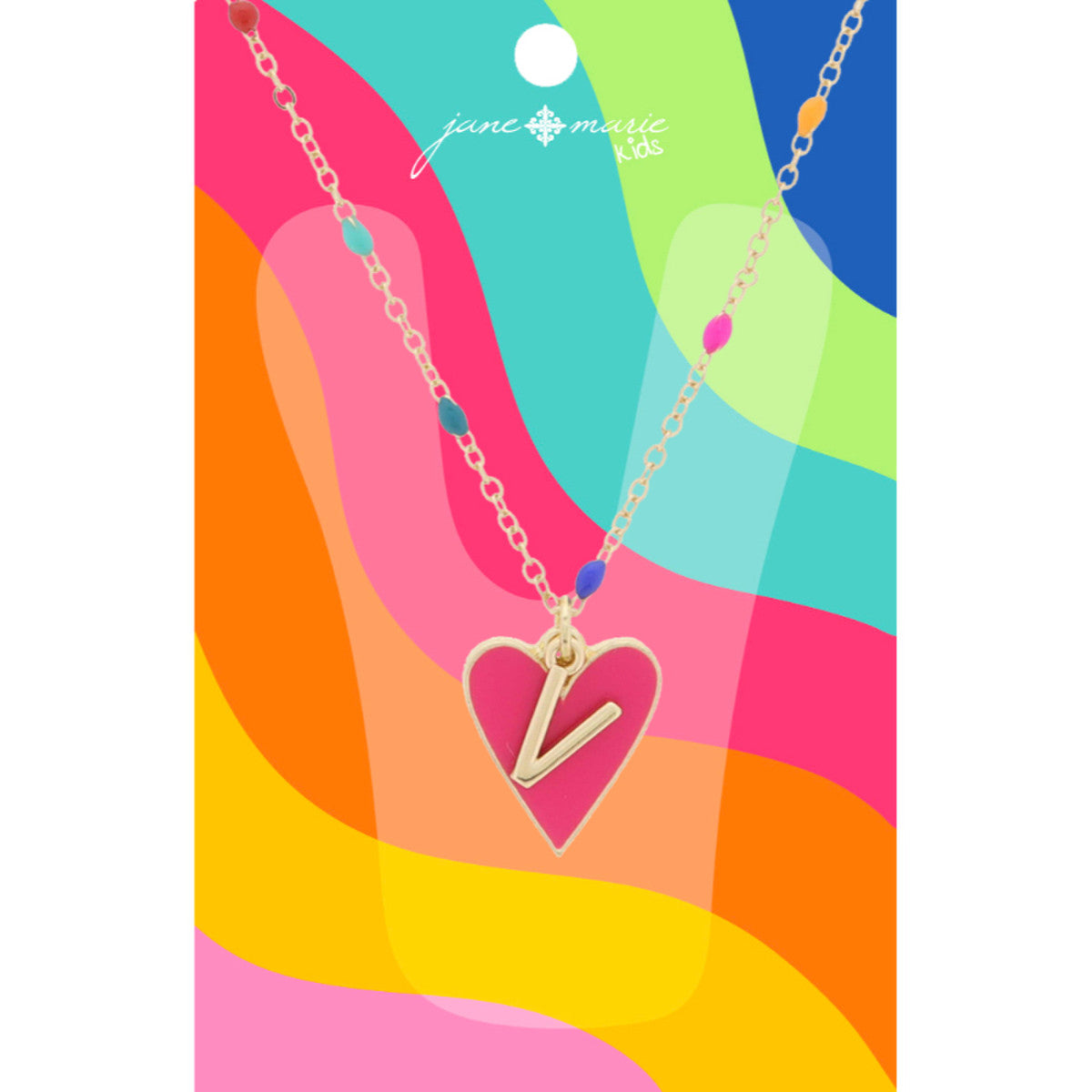 Kids Satellite Chain with Gold Initial & Pink Heart Charm Necklace