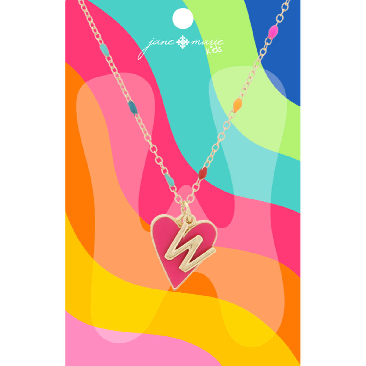 Kids Satellite Chain with Gold Initial & Pink Heart Charm Necklace
