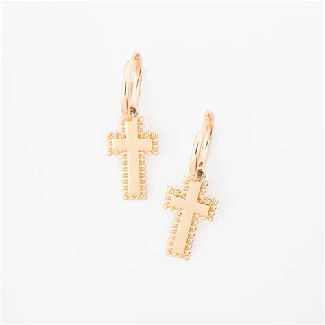 Gold Celesta Cross Charm Textured Hoop Earrings