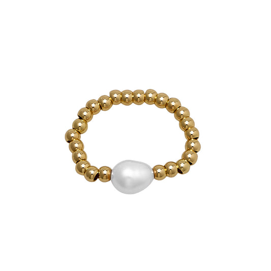 3MM Water Resistant Gold Ball Roll On Ring with White Pearl