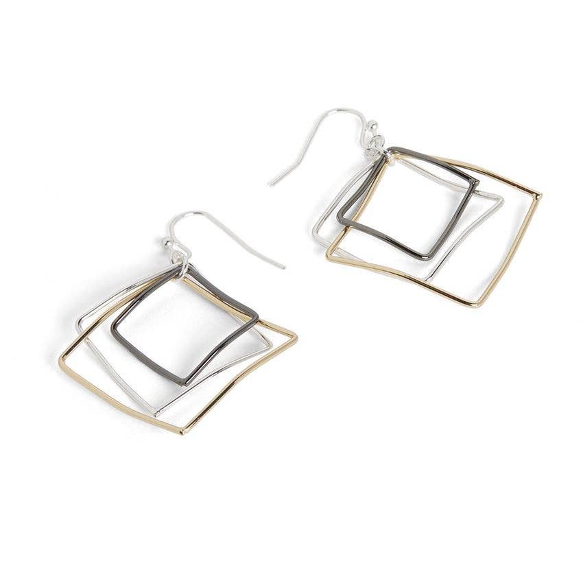Triple Square Earrings: Mixed Metal